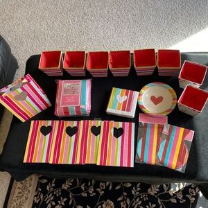 Multicolor stripe/heart Lot of 18 piece party supplies *NEW*